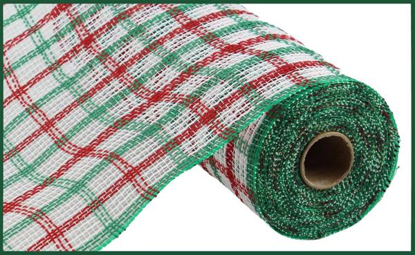 10.25"X10YD FAUX JUTE CHECK MESH WHITE/RED/EMERALD