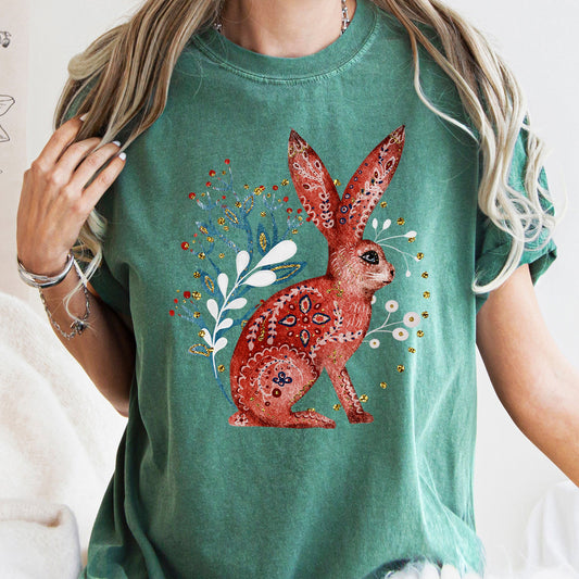 Rabbit, Folk Art, Scandinavian, Winter, Christmas, Comfort Colors Tshirt