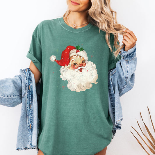 Red Retro Santa Claus, Christmas Vintage Classic, Snow, Xmas Tshirt Comfort Colors T-Shirt