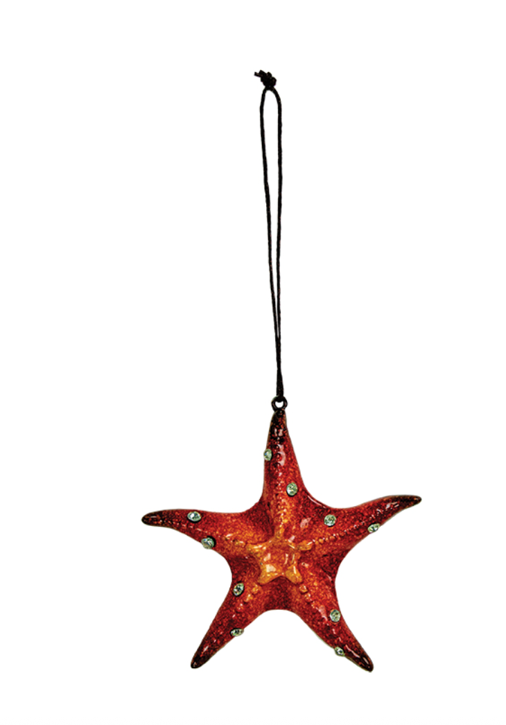 Red Starfish Ornament – Coastal Resin Décor (3.25"L x 3.25"W)