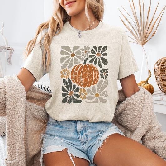 Retro Autumn, Pumpkin and Flowers, Fall, Halloween, Tshirt