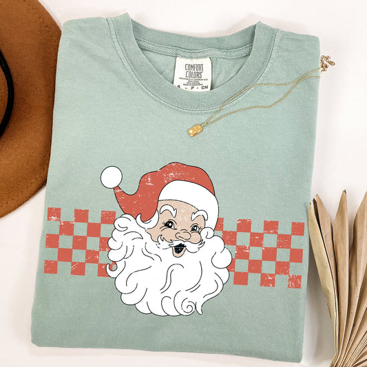 Retro Santa Checkered, Red, Christmas, Winter, Snow, Xmas Tshirt Comfort Colors T-Shirt