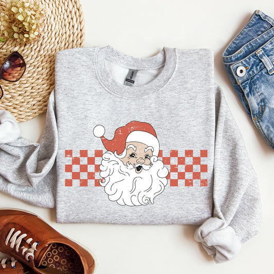 Retro Santa Checkered, Red, Christmas, Winter, Snow, Xmas Sweatshirt