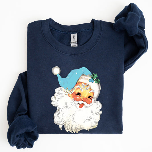 Retro Santa, Blue, Classic, Twinkle, Christmas, Winter, Xmas Sweatshirt