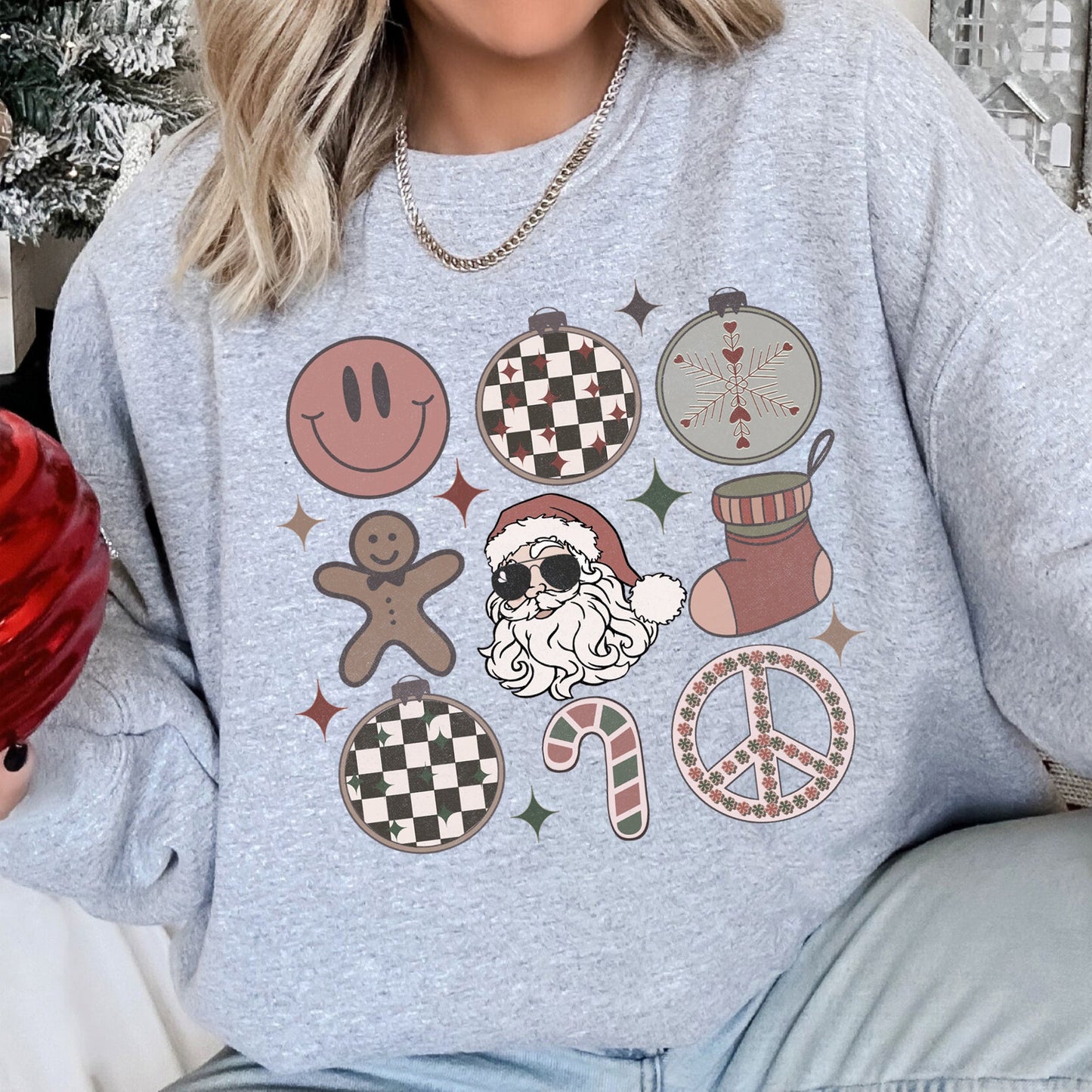 Retro Santa, Christmas, Peace, Snowflake Sweatshirt