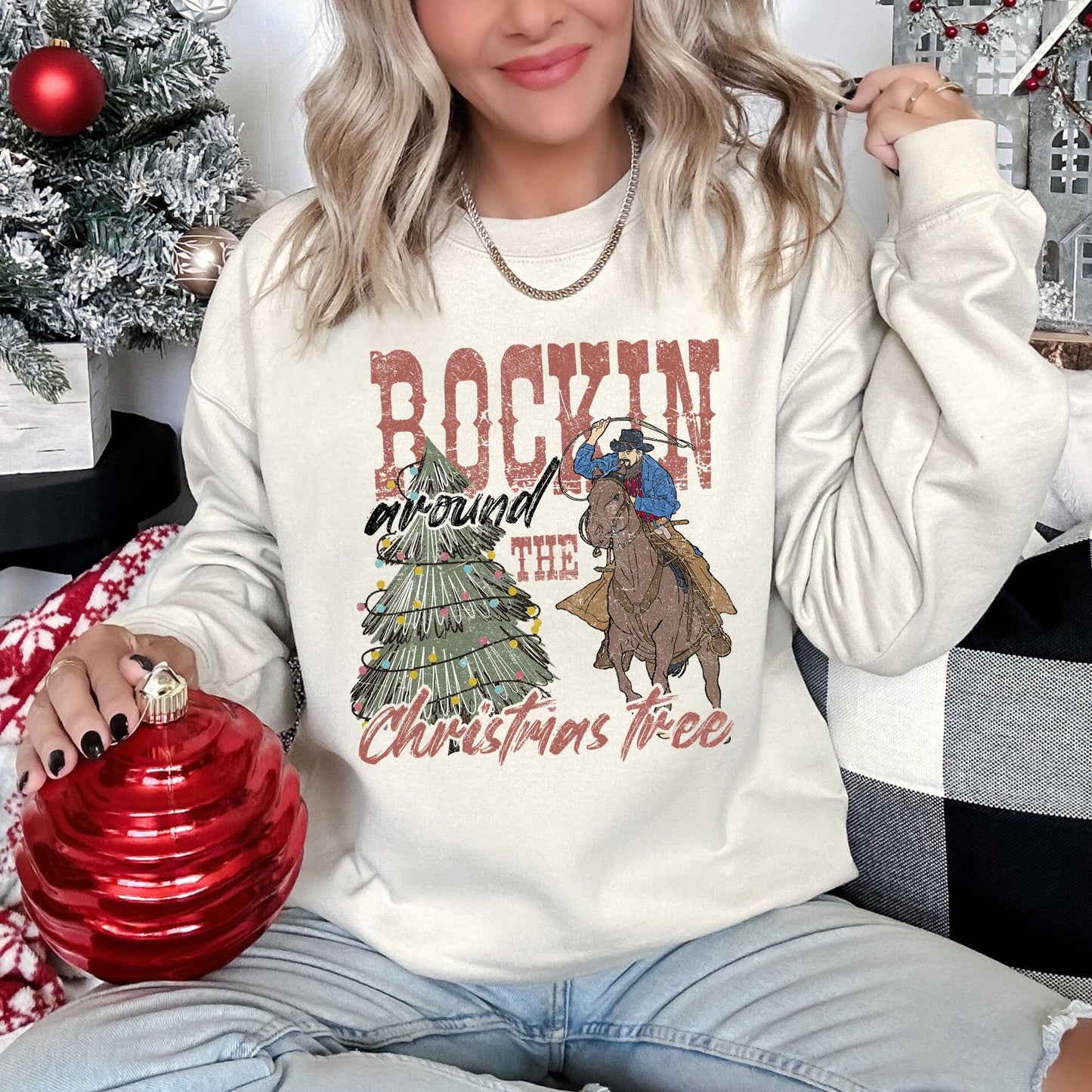Rocking Around The Christmas Tree, Big Western, Country, Cowboy, Cowgirl Sweatshirt