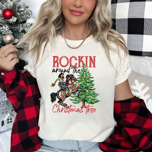 Rocking Around The Christmas Tree, Cowgirl, Horse, Rodeo Super Soft Tshirt