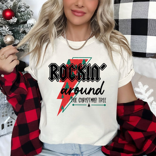 Rocking Around, Lightning Bolt, Christmas Tree, Retro Rock Super Soft Tees