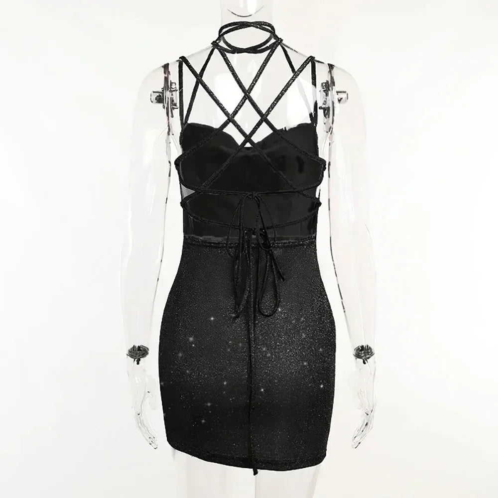 Sexy 90s Cowl-Neck Rave Dress - Glitter Y2K Clubwear | Femstylo