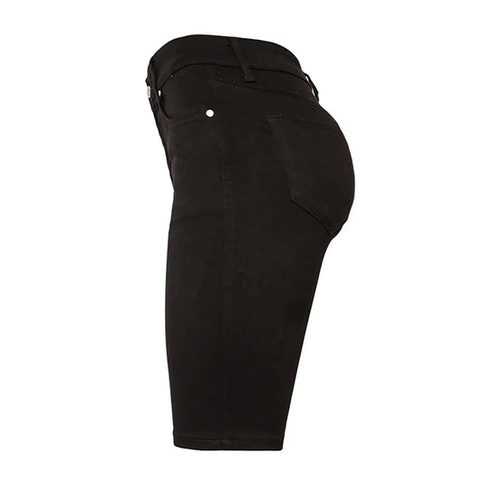 Casual Retro Black High Waist Denim Shorts for Women - Knee-long Summer Shorts