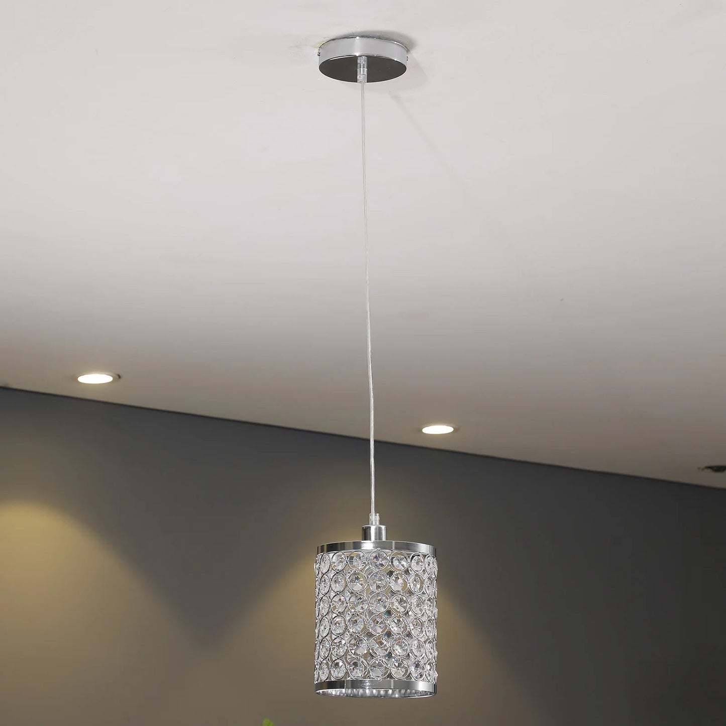 Crystal Pendant Light Modern Kitchen Island Lighting Adjustable White | Lighting | Kitchen + Metal