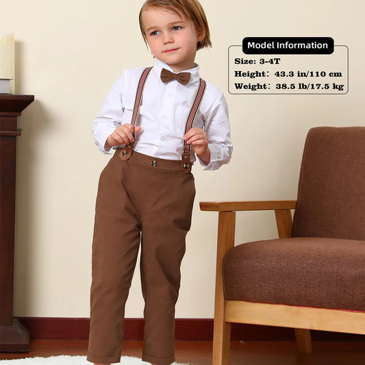 Baby Boys Outfit Toddler Wedding Formal Gentleman Suit Kids Thanksgiving Tan Outfit Easter Fall Set 1-5 Years Brown Clothes
