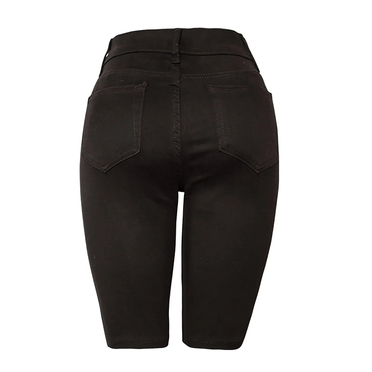 Casual Retro Black High Waist Denim Shorts for Women - Knee-long Summer Shorts