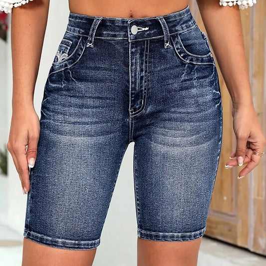 High Waist Denim Shorts for Women - Summer Stretch Casual Jeans