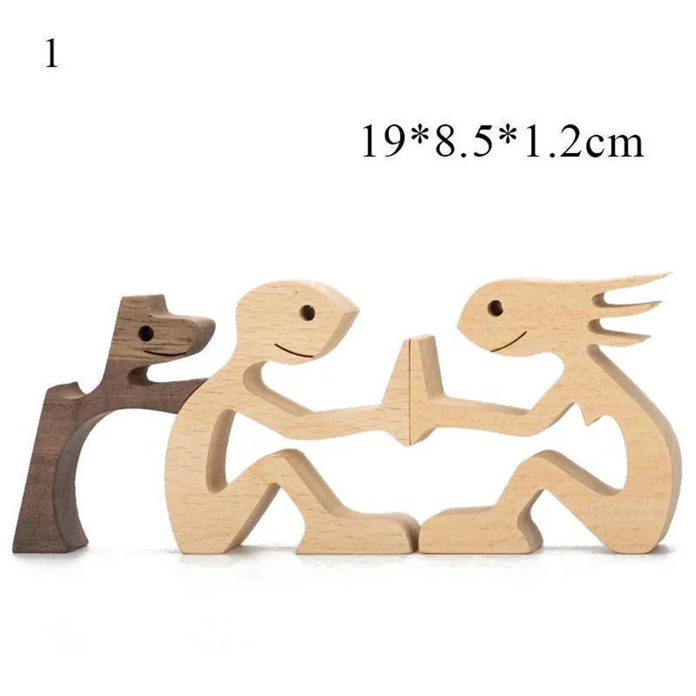 Cute Wood Dog Human Statue Craft Figurine Desktop Table Ornament Carving Model Home Room Decoration Pet Sculpture Christmas Gift