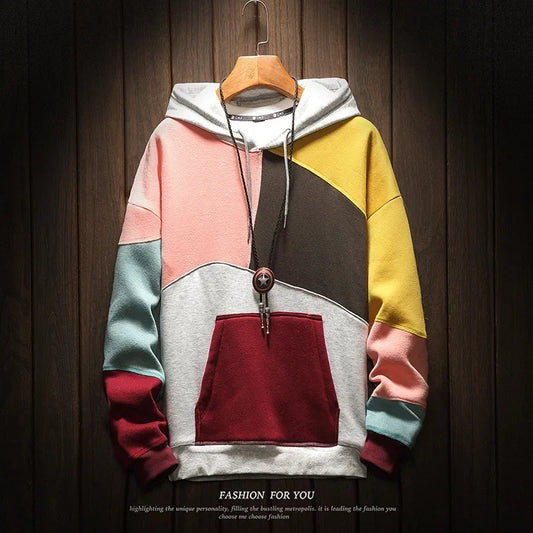 Hoodies Men Autumn Winter Punk Hip Pop Patchwork Pullover Couples Male Moda Streetwear