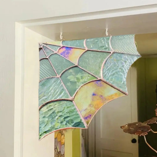 Spider Web Window Corner Decoration Home Living Room Indoor Stained Glass Acrylic Web Window Hanging Ornament Christmas Gift