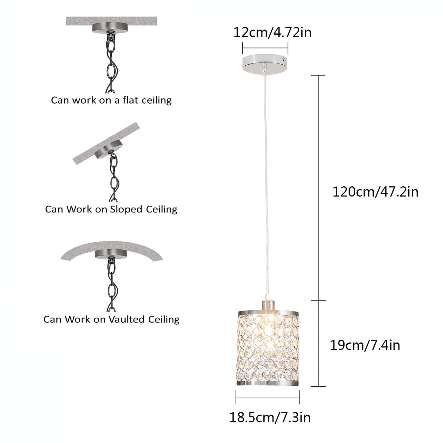 Crystal Pendant Light Modern Kitchen Island Lighting Adjustable White | Lighting | Kitchen + Metal