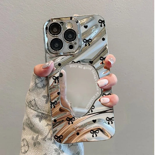 Cute Cat Wave Makeup Mirror Phone Case