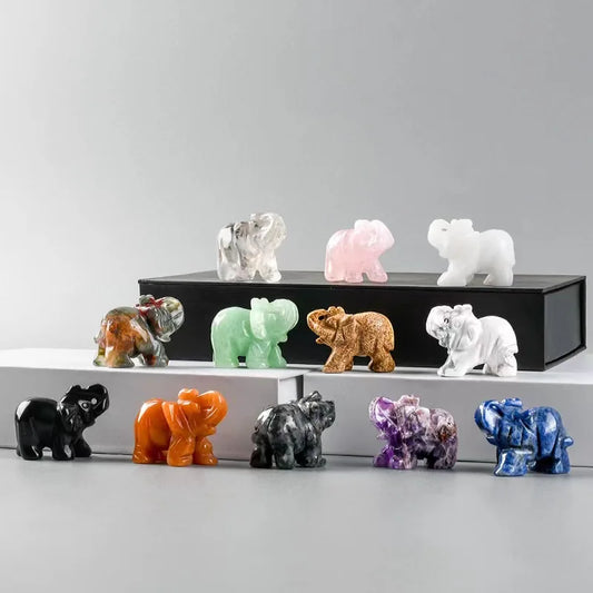 Hand Carved Gemstone Elephant Figurine, Natural Stone, Amethyst, Mini Animal Statue, Crystal Craft Chakra Meditation, Home Decor