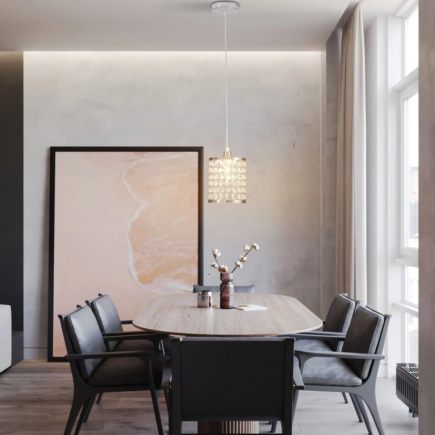 Crystal Pendant Light Modern Kitchen Island Lighting Adjustable White | Lighting | Kitchen + Metal