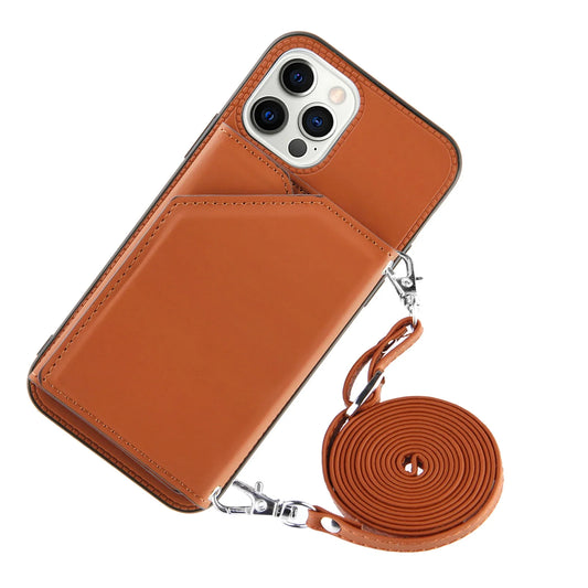 Lanyard Leather Phone Case for iPhone 13 12 11 Pro Max XS MAX XR X 7 8 Plus with Card Slot and Wallet Cover