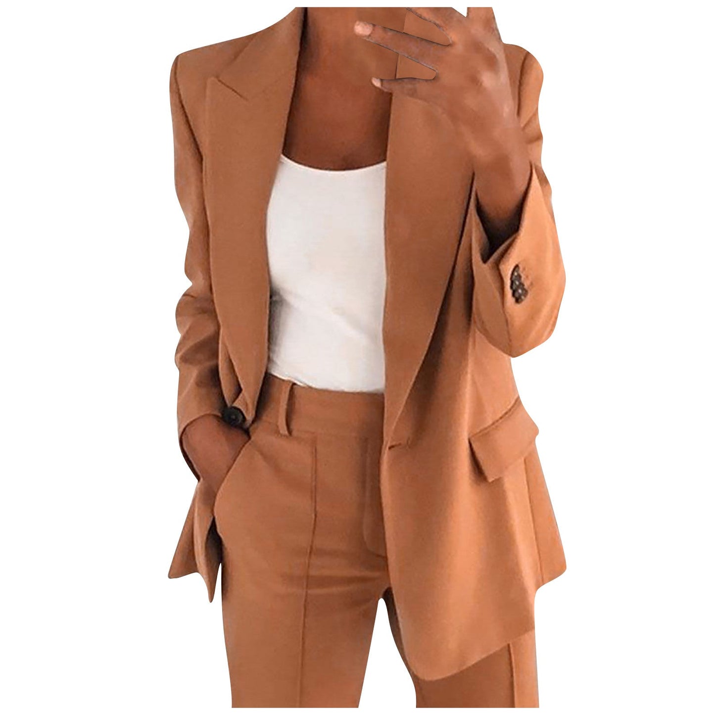 Solid Women's Blazer Coat Notched Long Sleeve Cardigan Button Casual Jacket for Office Ladies