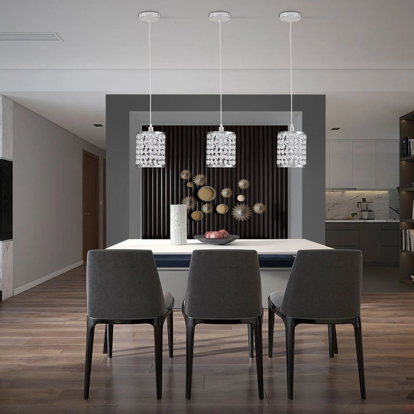 Crystal Pendant Light Modern Kitchen Island Lighting Adjustable White | Lighting | Kitchen + Metal