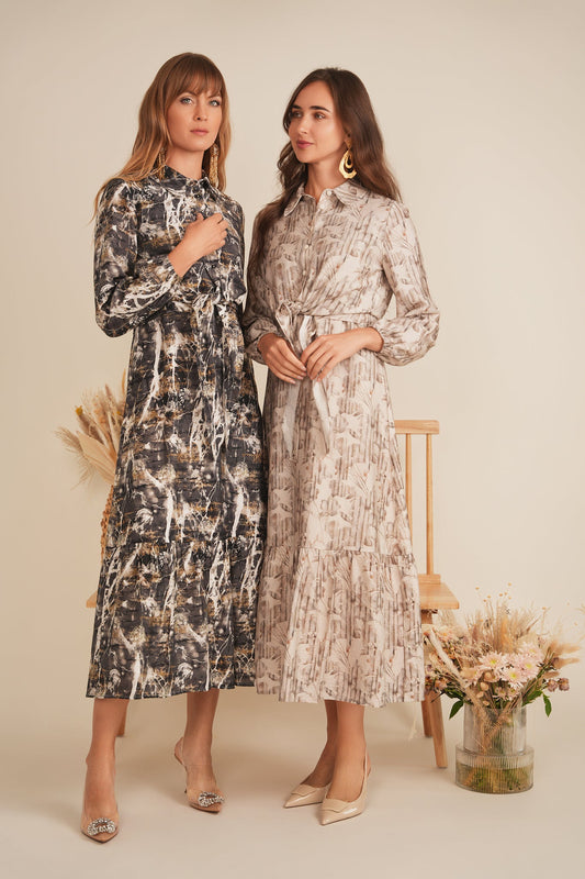 Printed Linen Midi Jumper Shirt Set