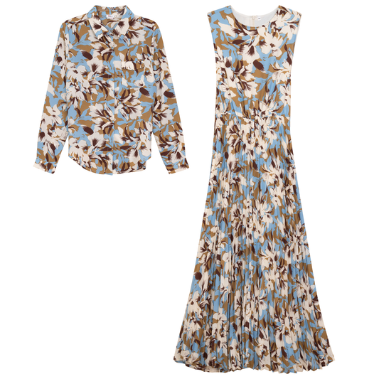 Pleated jumper with Blouse Set