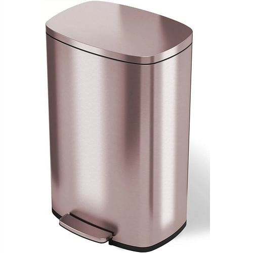 13-Gallon Copper Rose Gold Stainless Steel Step Trash Can with