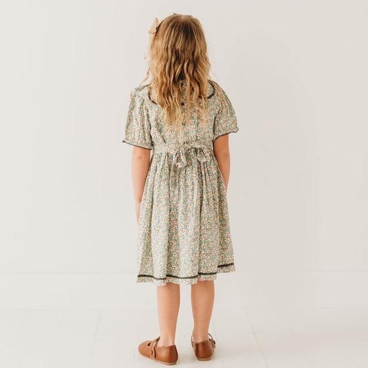 Green Floral Printed Dress with Lace Detail