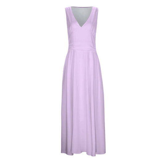 Women's Casual Sundress Solid Color Sleeveless V Neck Side Zipper Long Dress Elegant Sundress