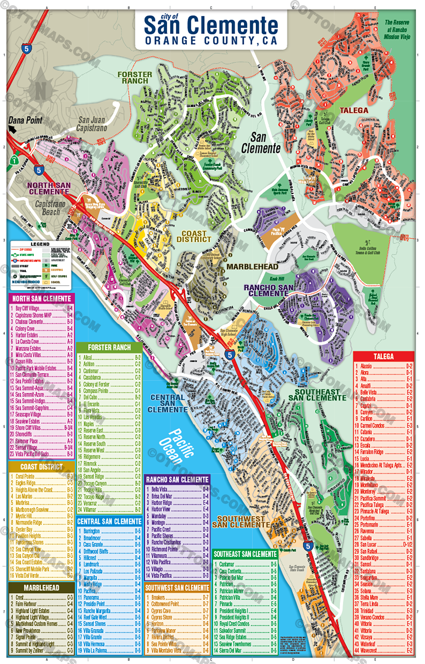 San Clemente Map, Orange County, CA - POSTER PRINTS