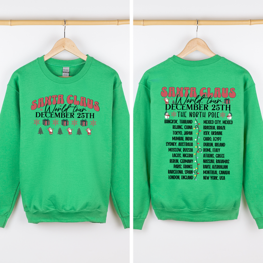 Santa Claus, World Tour, The North Pole, Christmas, Retro, Band, Front and Back Sweatshirt