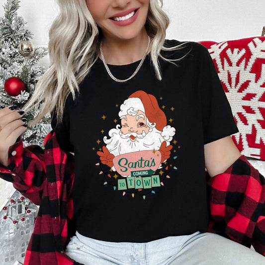 Santa Is Coming To Town, Retro, Christmas Super Soft Tees