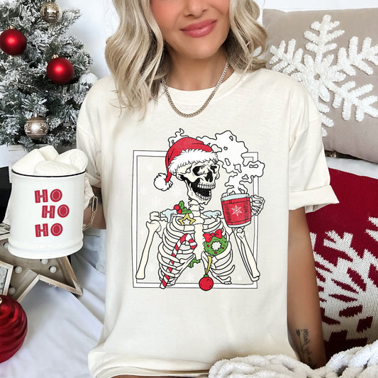 Santa Skeleton Coffee, Retro, Christmas, Comfort Colors Tshirt