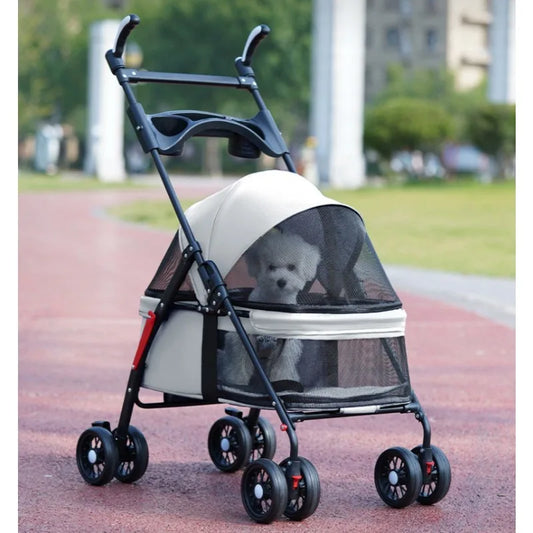 Foldable Pet Stroller for Small Dogs - Lightweight Travel Carrier with Dining Tray