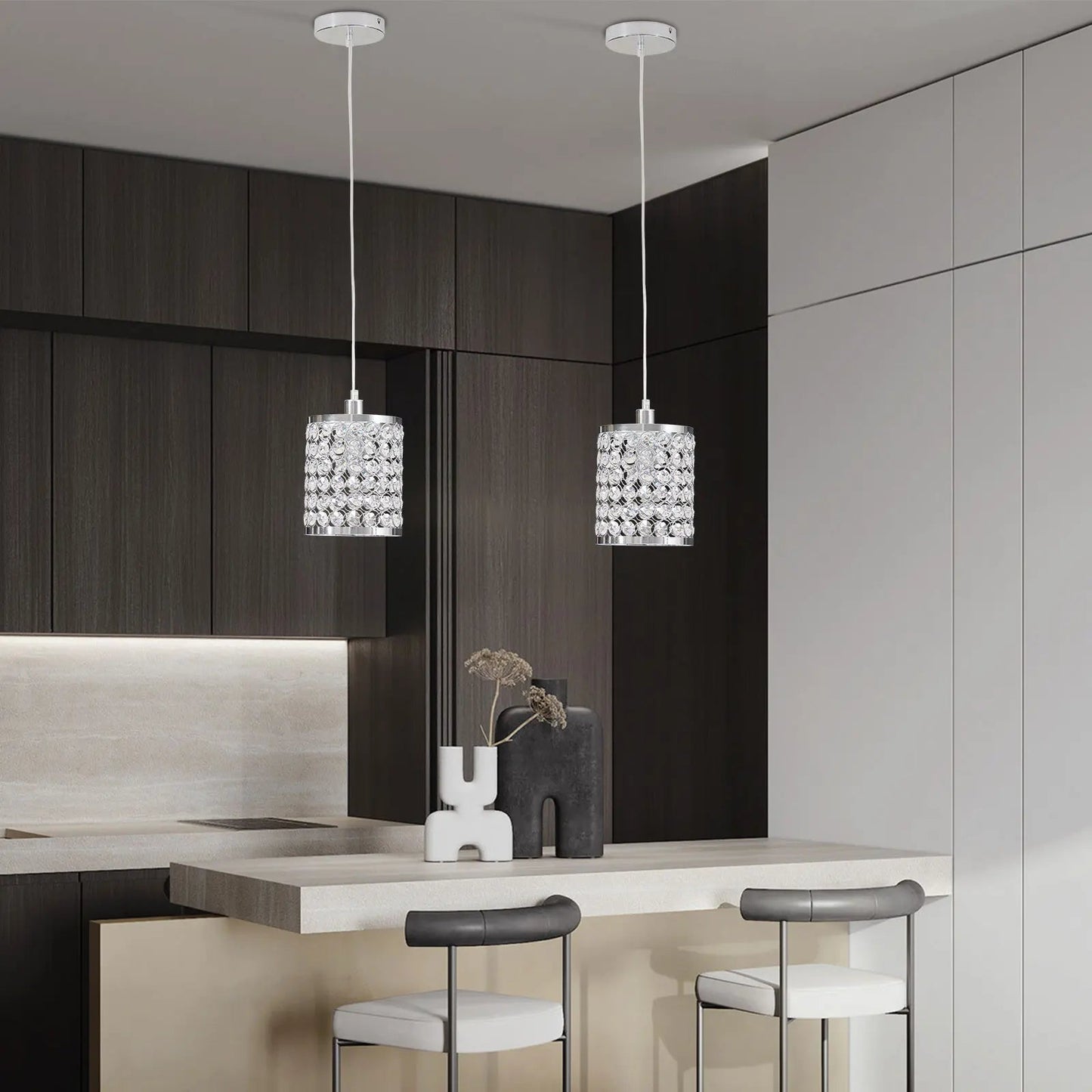 Crystal Pendant Light Modern Kitchen Island Lighting Adjustable White | Lighting | Kitchen + Metal