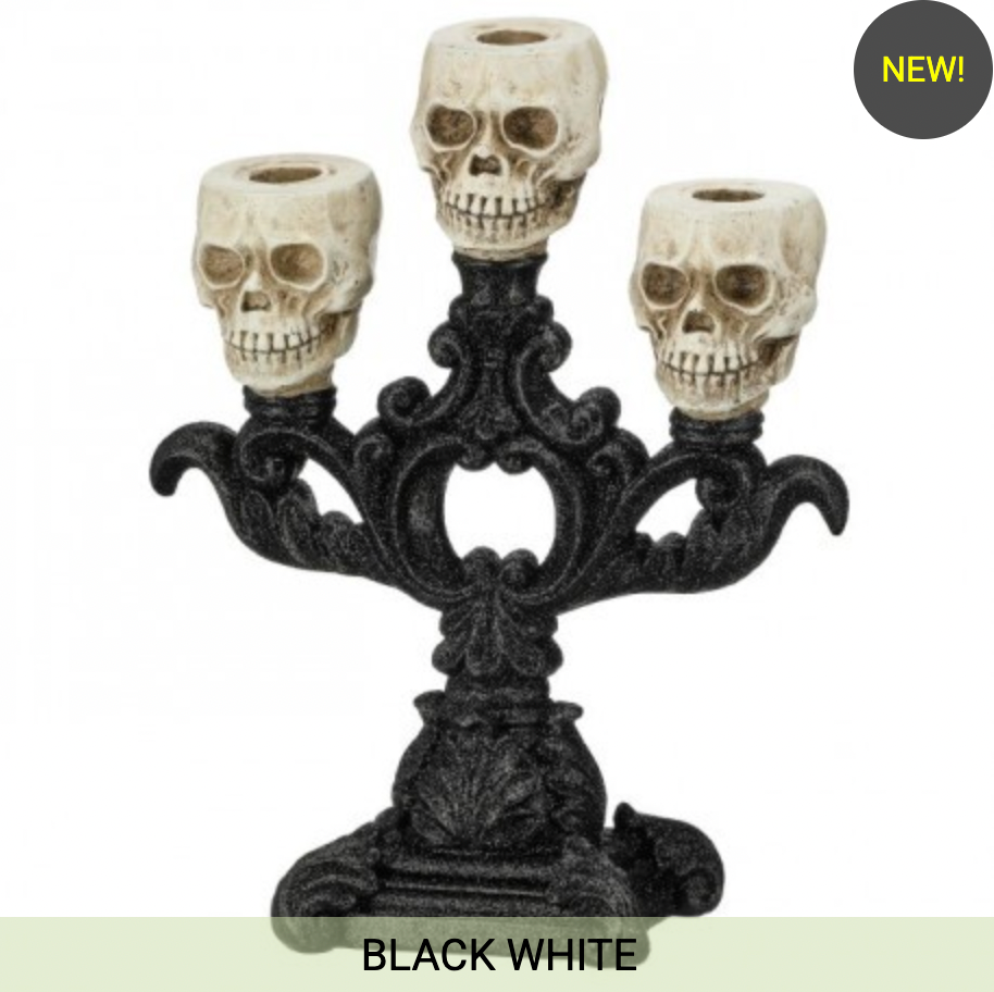 11" TRIPLE SKULL CANDLE HOLDER