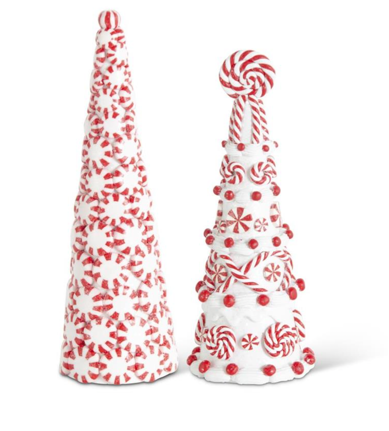 Set of 2 Glittered Clay Dough Peppermint Candy Cone Trees