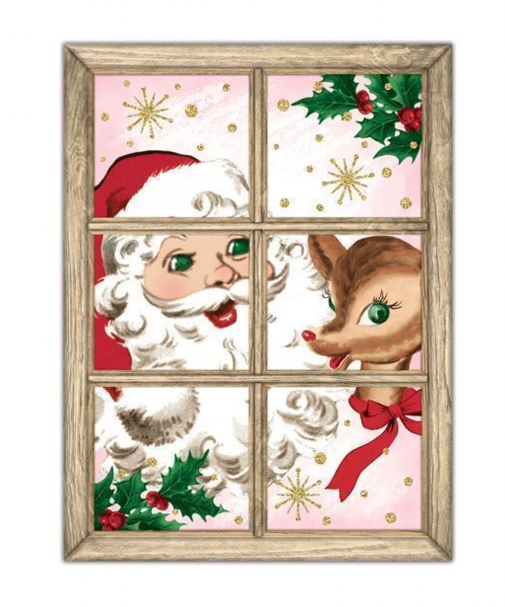 12.75" X 9.5" PINKMAS RETRO SANTA WINDOW SIGN