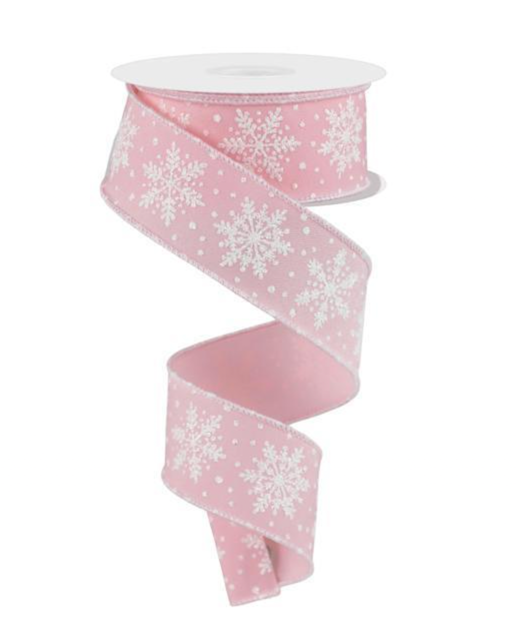 1.5"X10YD SNOWFLAKES PINK WHITE RIBBON