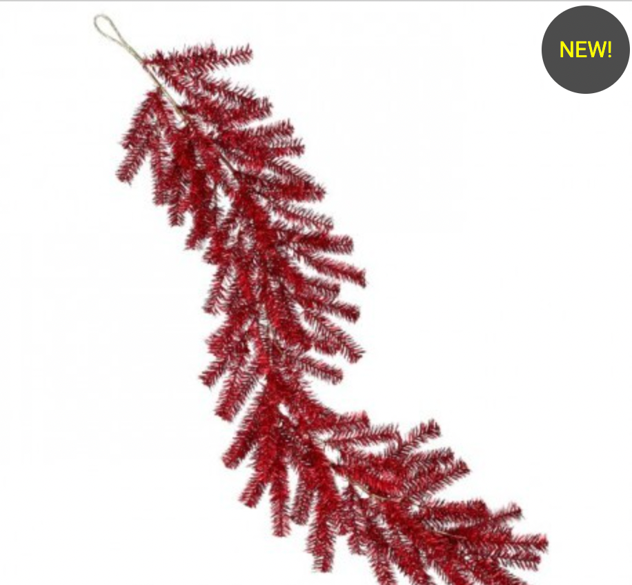 Christmas Carousel Collection - 48" RETRO TINSEL GARLAND - RED