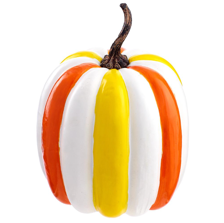Halloween Carnival - 10.75" Resin Candy Corn Stripe Pumpkin Orange Yellow
