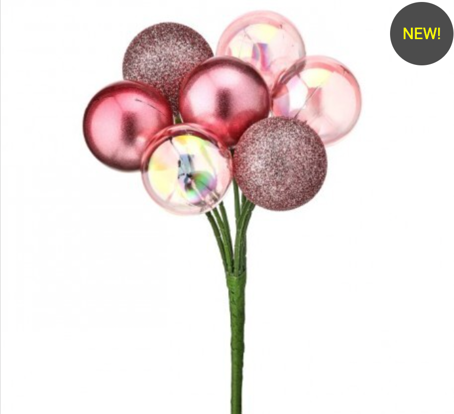 Santa's Sweet Shoppe Collection - PINK IRIDESCENT BALL PICK SPRAY