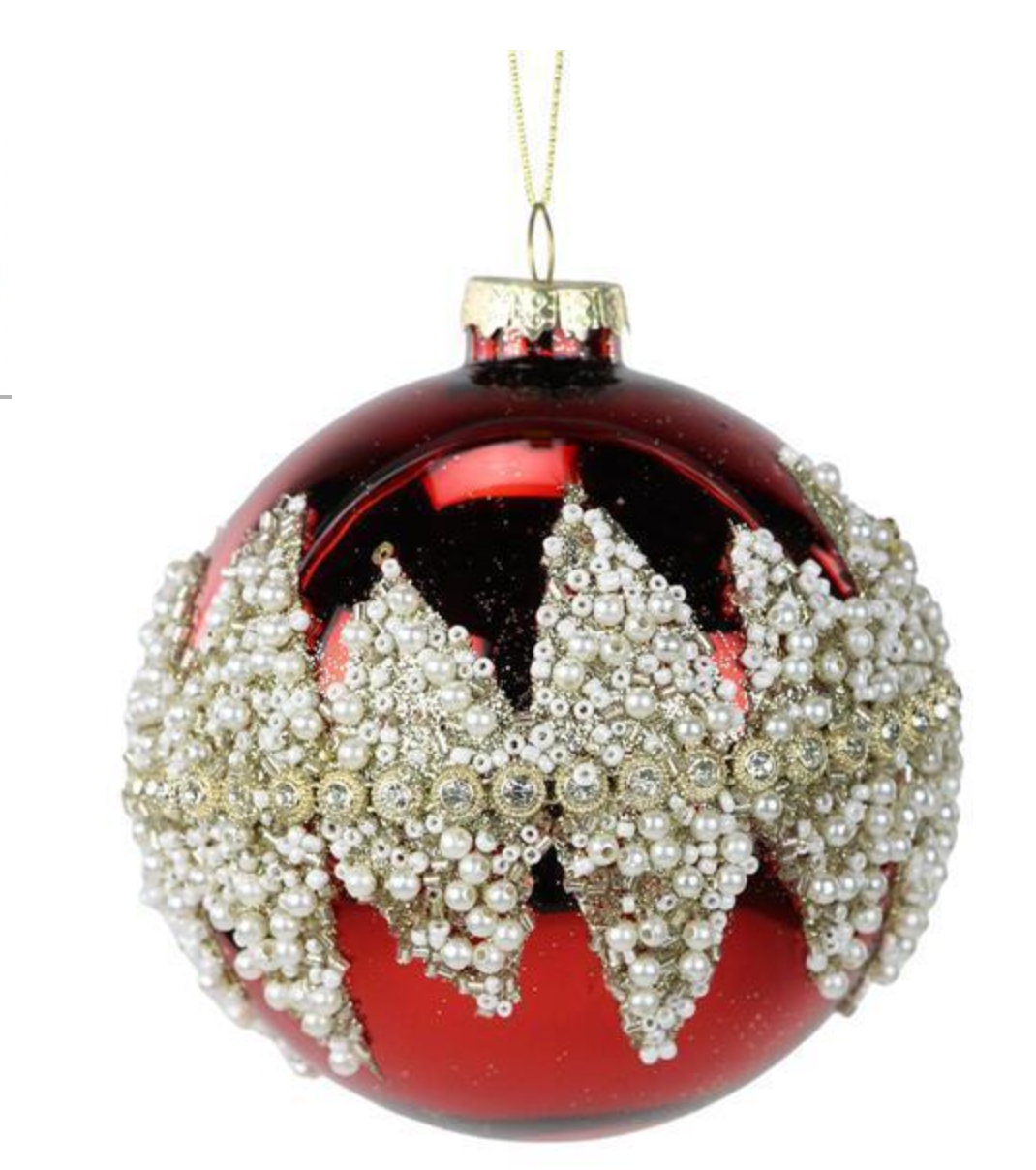Christmas Carousel Collection - 4" GLASS BALL WITH RHINESTONES RED