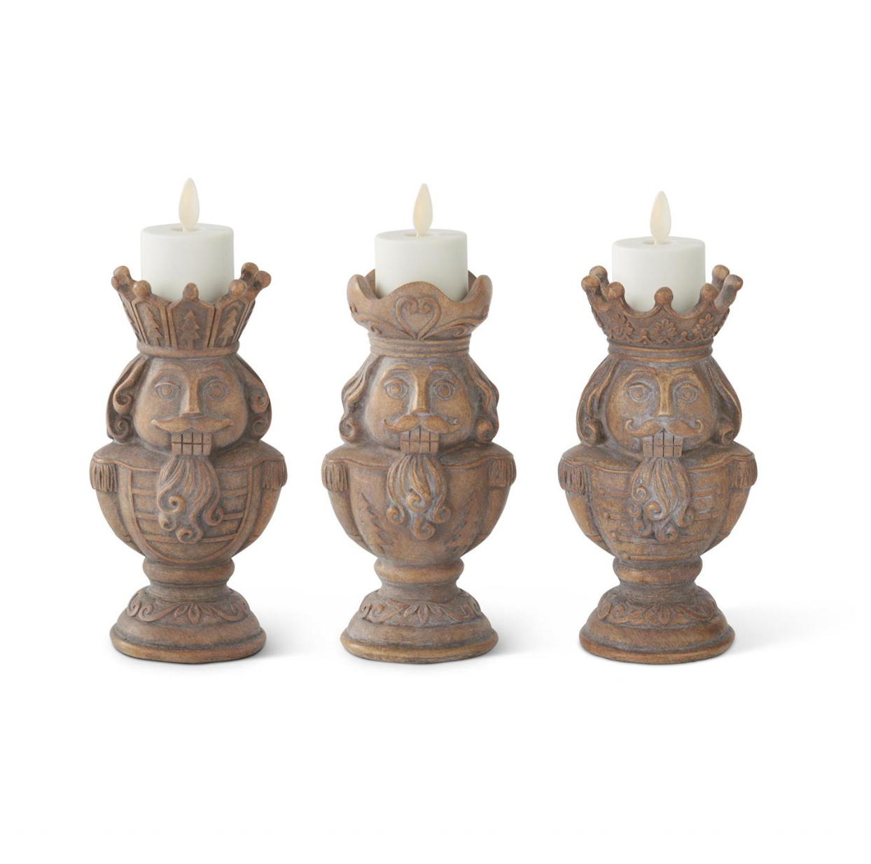 Christmas Carousel Collection - 6" Christmas Nutcracker Pillar Tealight Candle Holders - SET OF 3