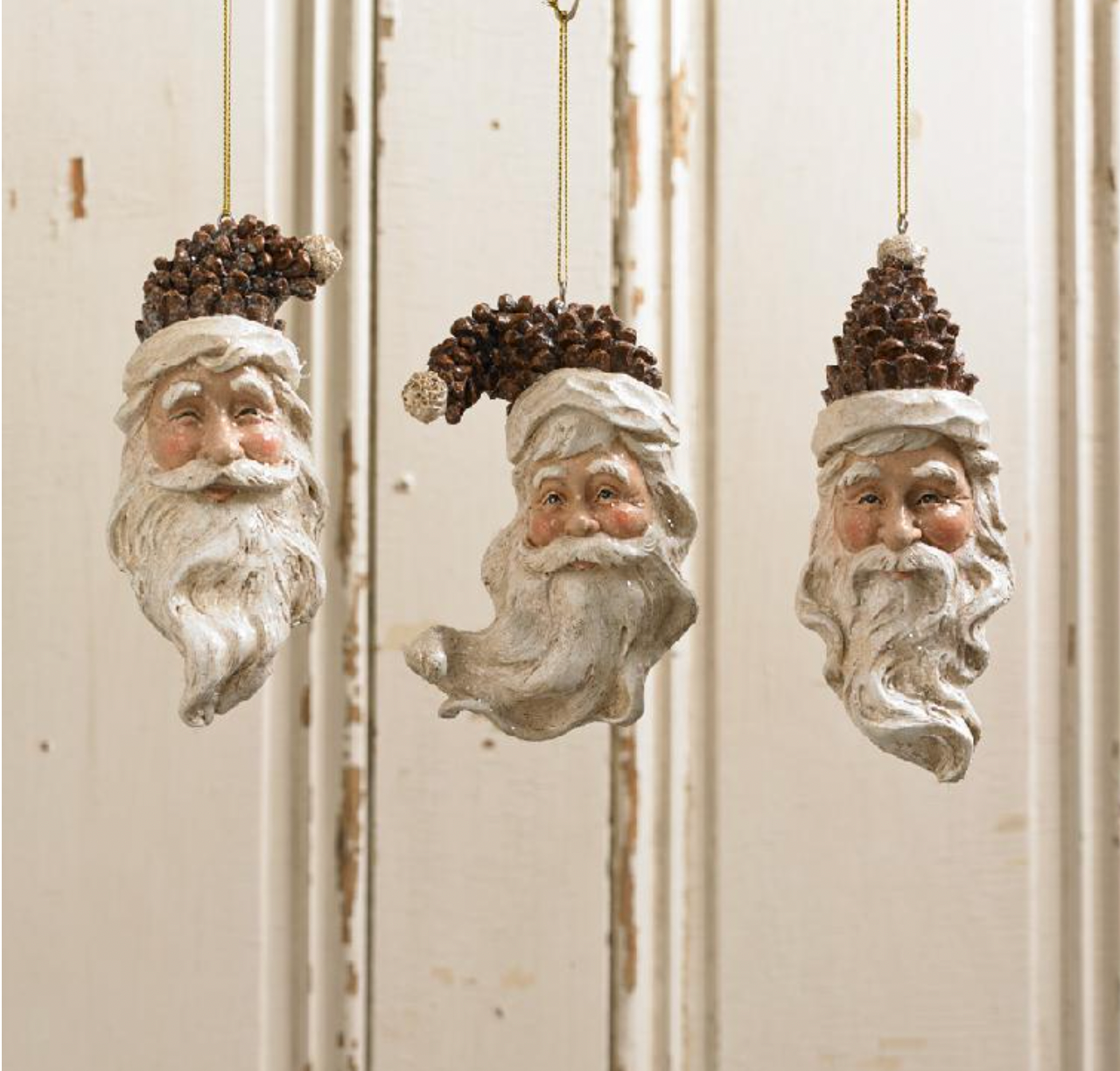 Christmas Carousel Collection - 5.5" Pinecone Santa Head Ornaments - SET OF 3