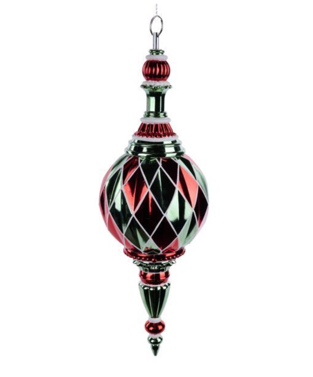 Christmas Carousel Collection - 18" LARGE DIAMOND FINIAL ORNAMENT RED/WHITE/GREEN